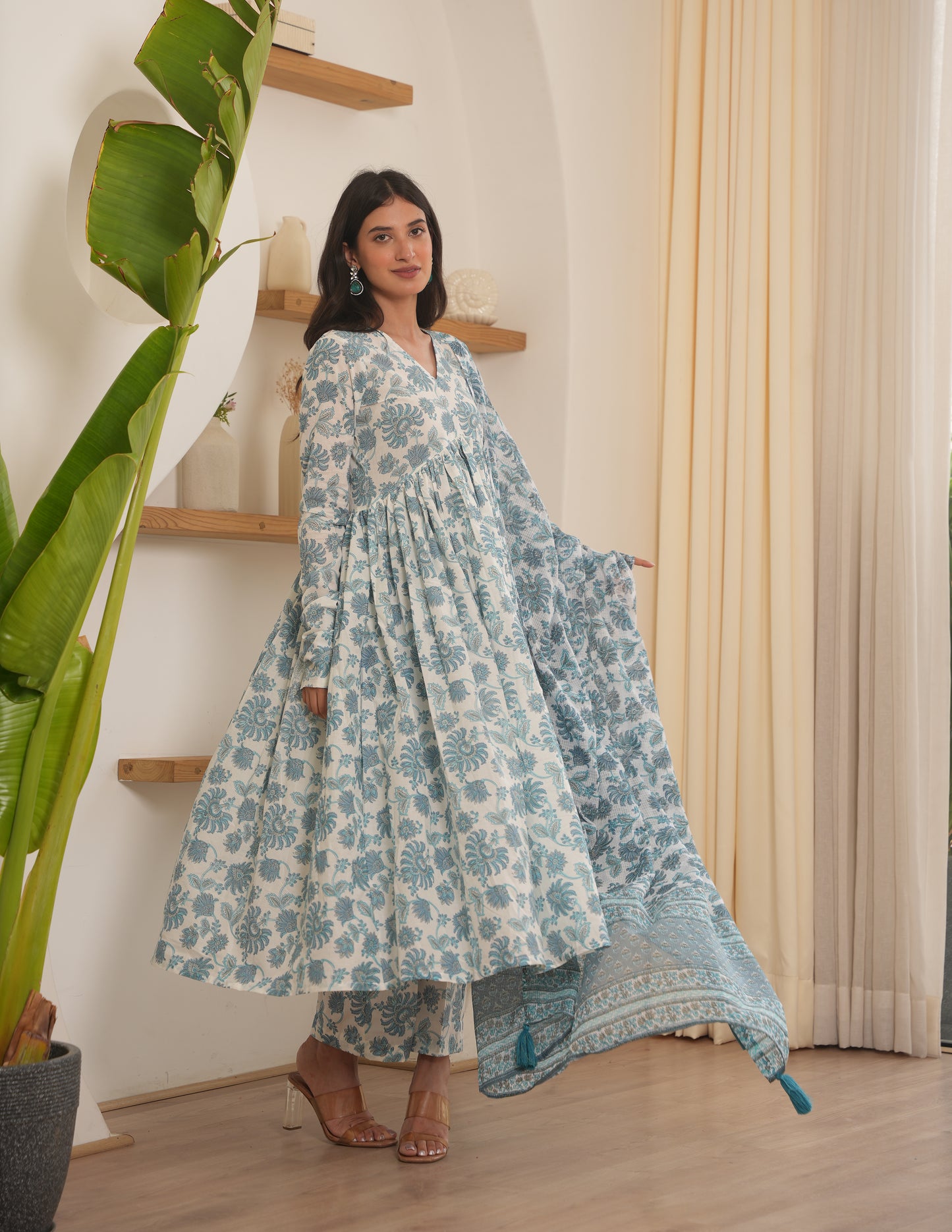 Murat White Blockprint Cotton Suit Set