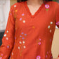 Rust Brown Chanderi Floral Embroidered Kurta Set
