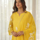 Lemon Yellow Hand Paint Soft Organza Suit Set