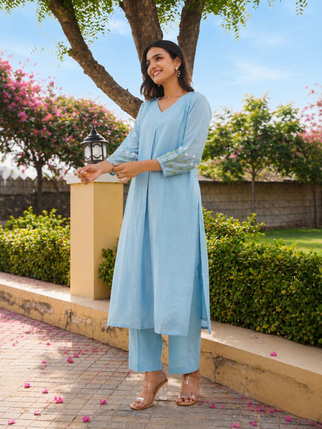 Bluebell Floral Aari Work Chanderi Kurta Set