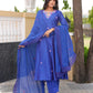 Blue Floral Handwork Chanderi A-Line Kurta Set