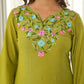Olive Green Floral Embroidered Muslin Kurta Set with Pants