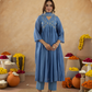 Dusty Blue Chanderi Zari Embroidered Gathered  Kurta Set