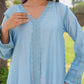Ice Blue Chanderi Lace Work Kurta Set