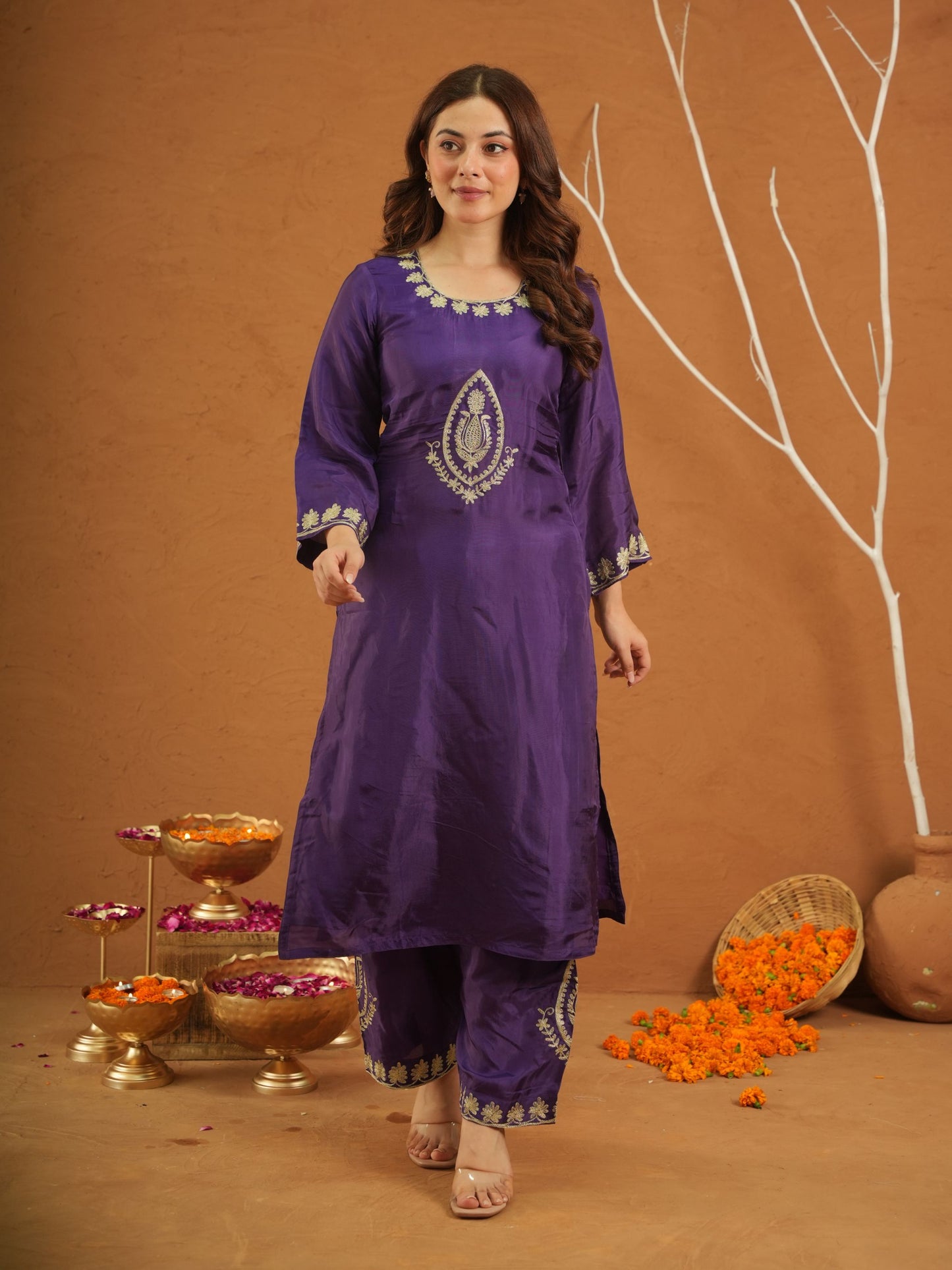 Zehra Purple Silk Zari Work Suit Set