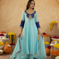 Sky Blue Chanderi A-Line Kurta Set with Handwork Detailing &  Organza Dupatta