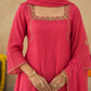 Salmon Pink Aari Handwork Chanderi A-Line Kurta set