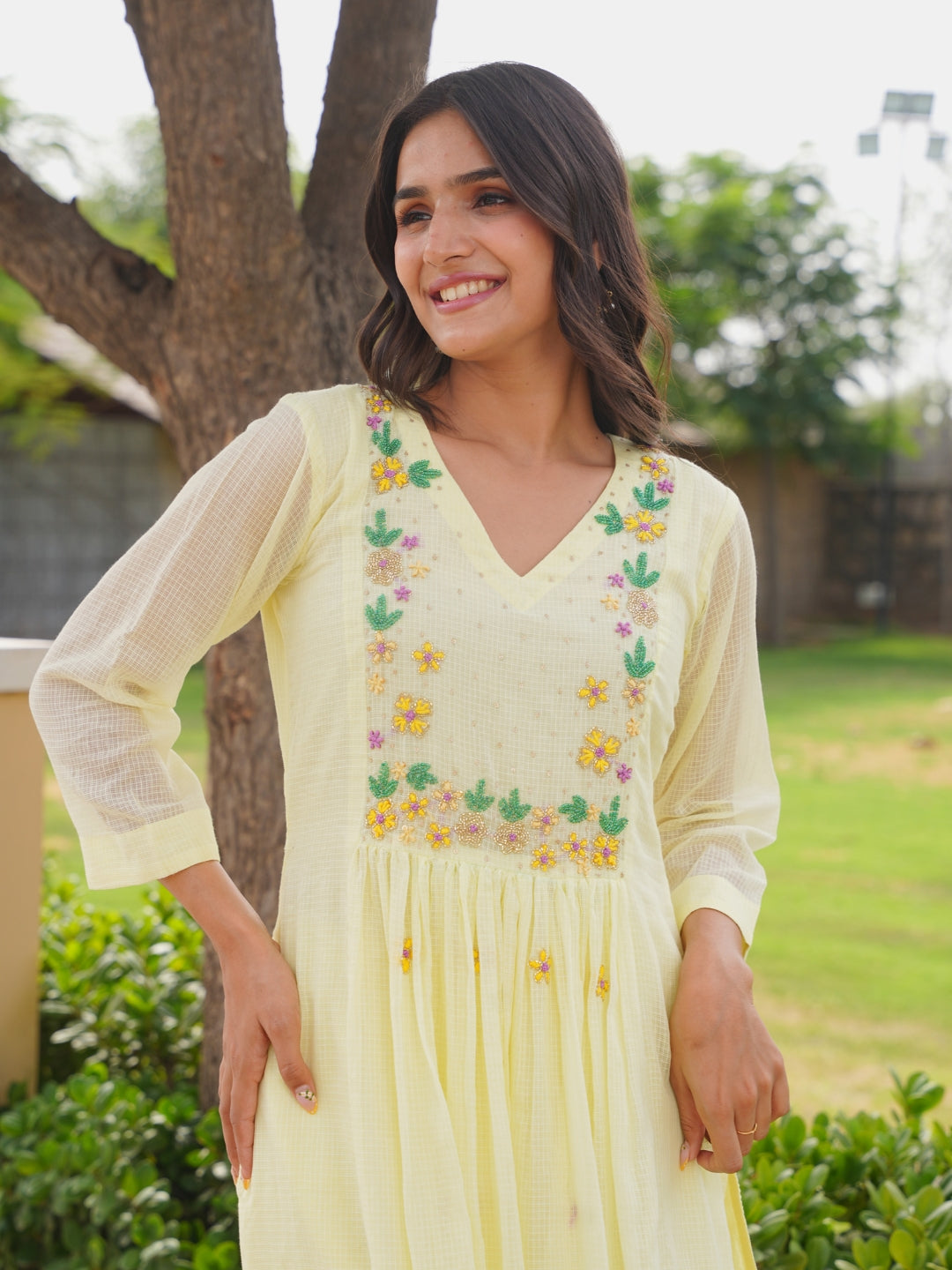 Yellow Marigold Handwork Doria Kurta Set