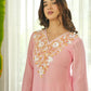 Blush Pink Floral Embroidered Muslin Kurta Set with Pants