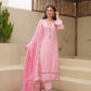 Pink Maslin Embroidered Suit Set