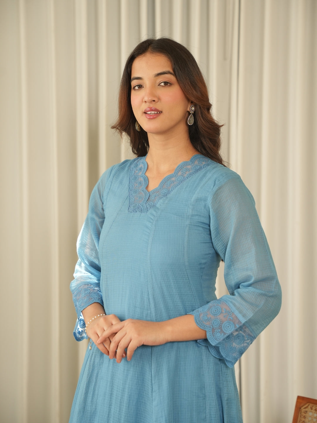 Powder Blue Aari Embroidered Doria Suit Set