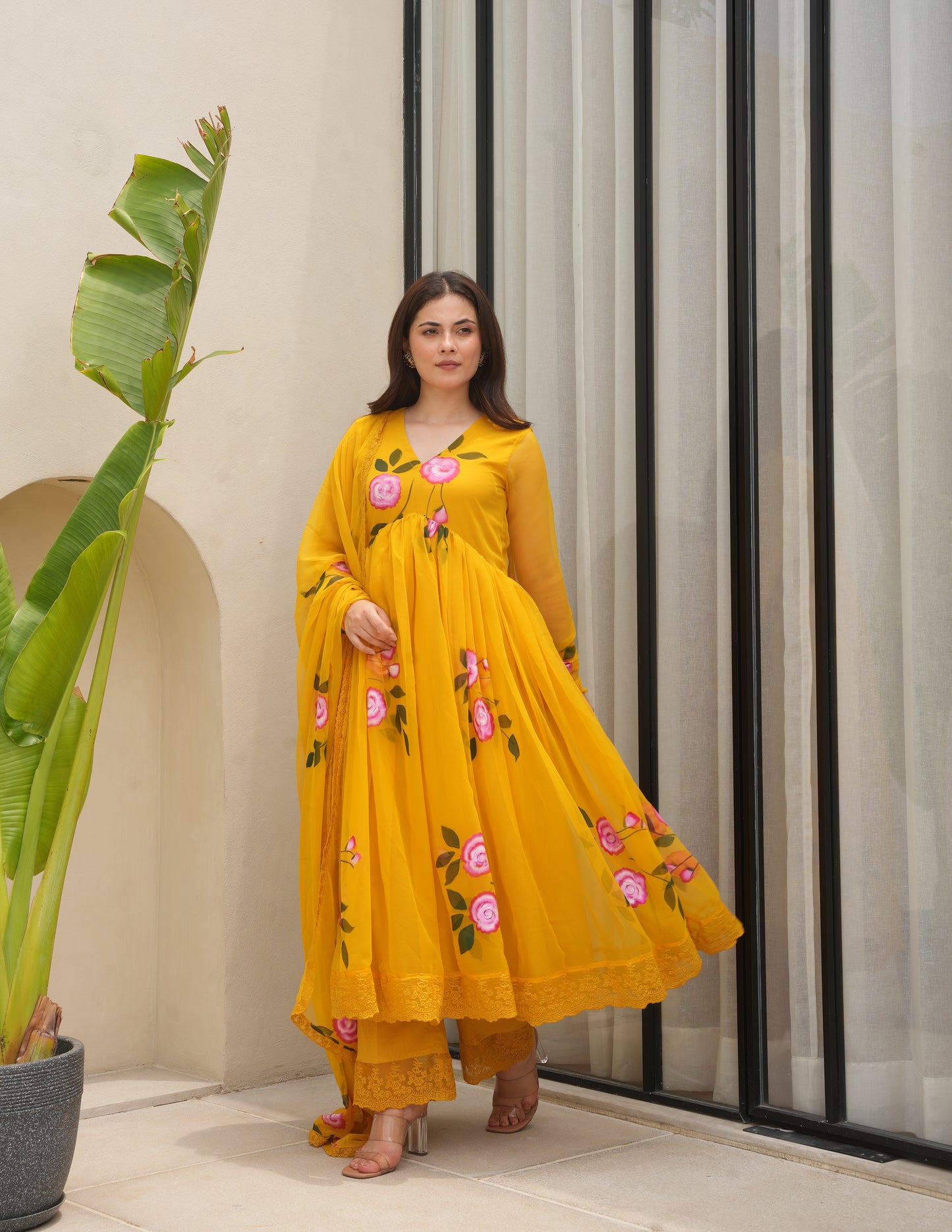 Murraya Mustard Handpaint Suit Set