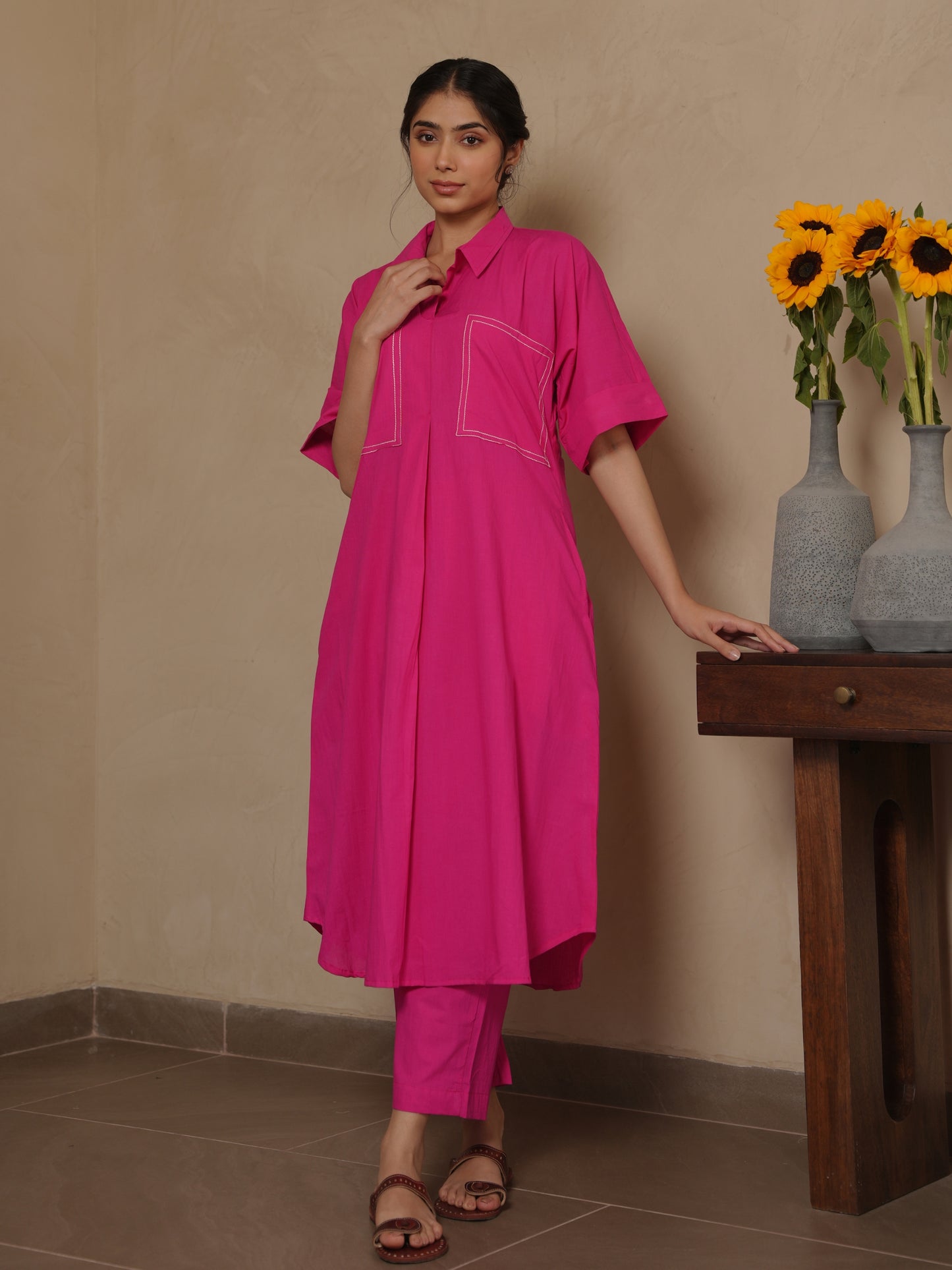 BEE PINK COTTON SUIT SET WITH BLOCK PRINT DUPATTA