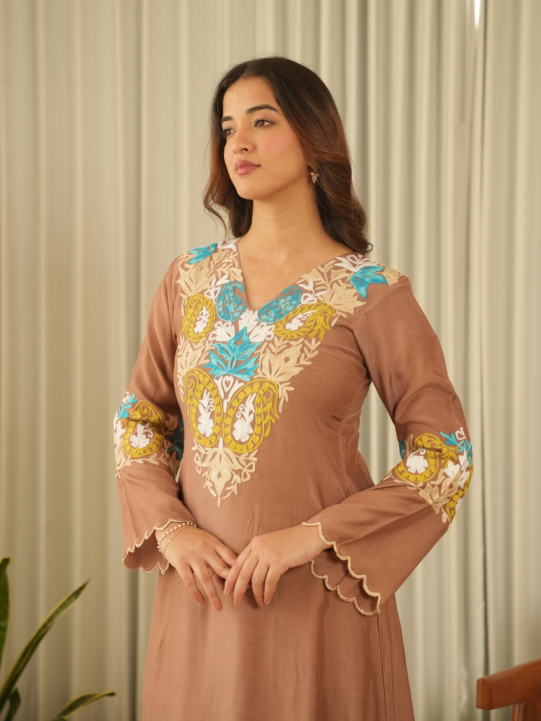 Mocha Brown Muslin Kurta Set with Pants