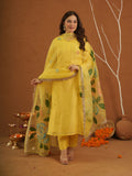 Surror Yellow Chanderi With Handpaint Dupatta