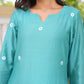 Teal Aqua Daisy Chanderi A-Line Kurta Set