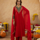 Red Zari Embroidered A-Line kurta with Dupatta