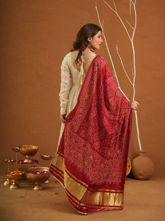 Roohi Off White Chanderi Set With Bandhej Dupatta