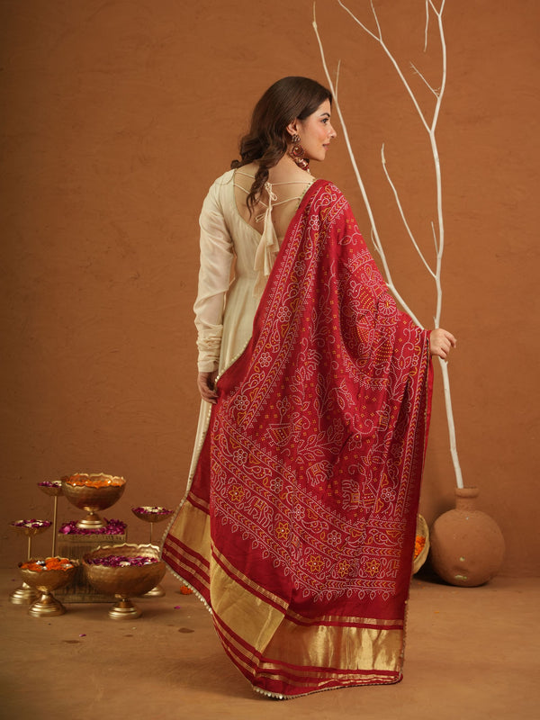 Roohi Off White Chanderi Set With Bandhej Dupatta
