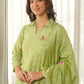 Pistachio Green Embroidered Chanderi Kurta Set with Pants & Dupatta