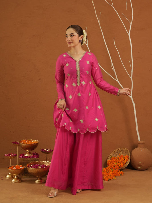 Iraak Pink Chanderi Zari Sharara Set