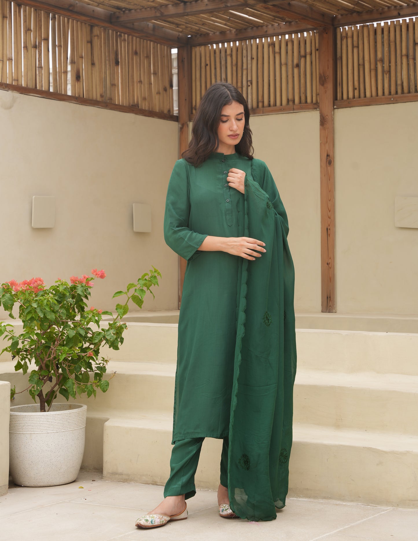 Bloosom Green Silk Straight Suit Set