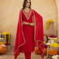 Red Handcrafted Chanderi Mirrorwork Straight Kurta Set