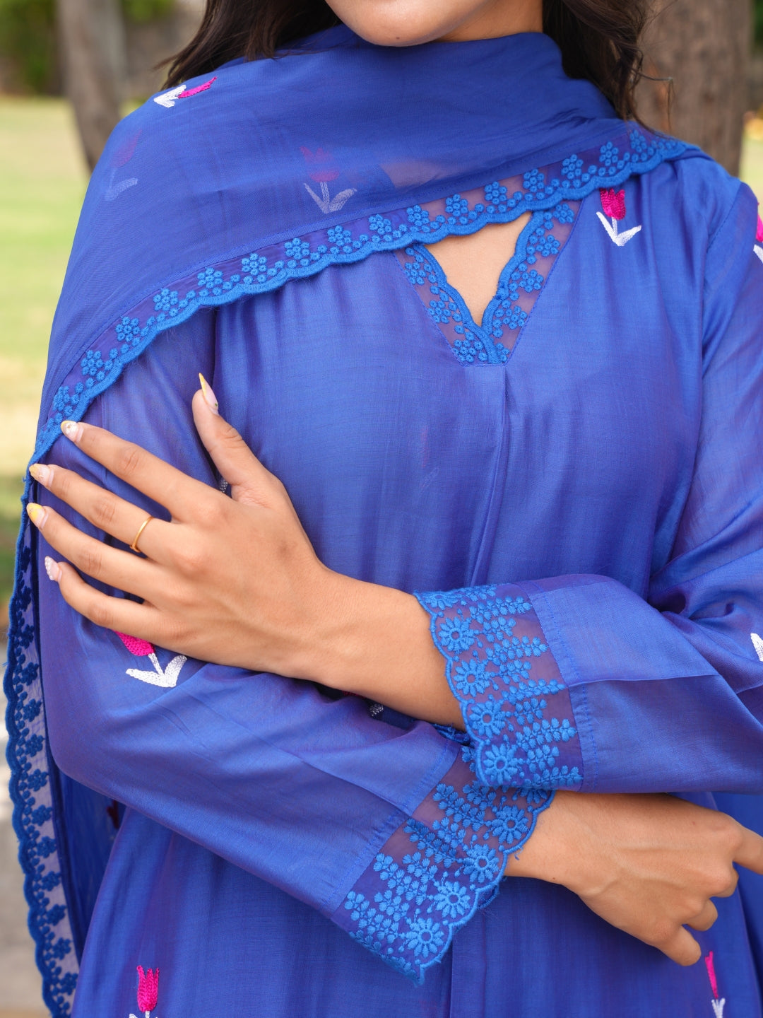 Tulip Tale Royal Blue Chanderi Kurta Set