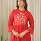 Crimson Red Aari Embroidered Chanderi Suit Set