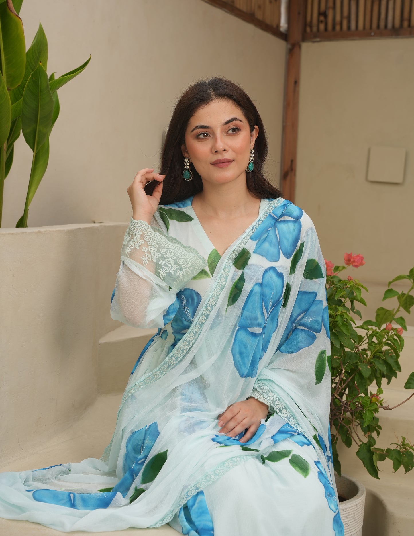 Hayat Sky Handpaint Georgette Suit Set