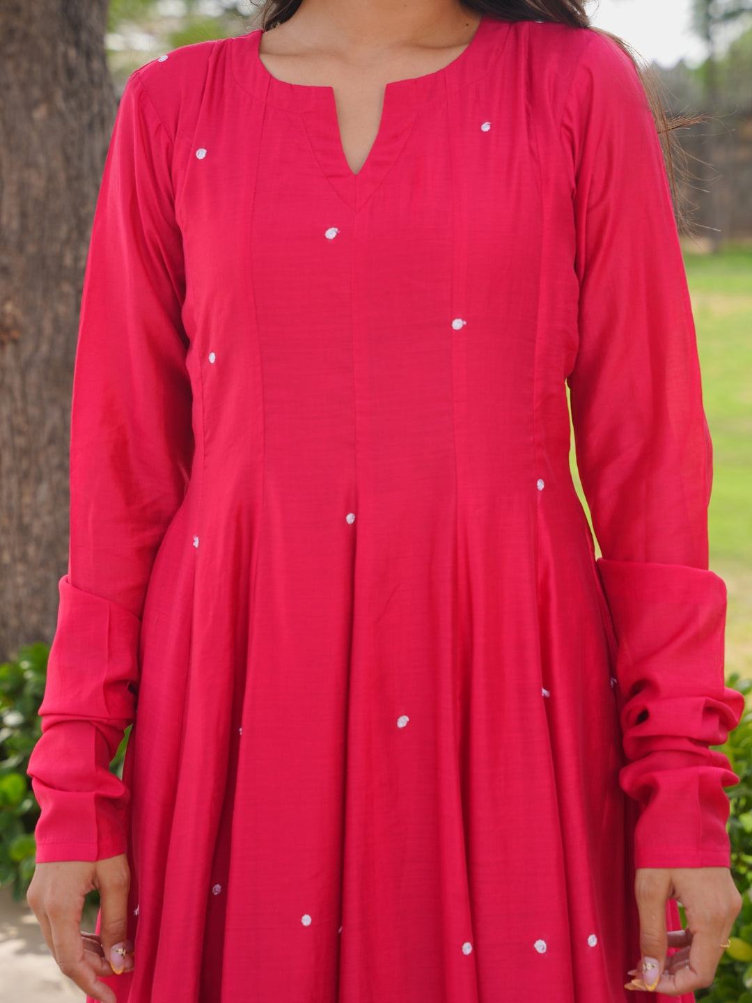 Ruby Bloom Floral Aari Work Chanderi Kurta Set