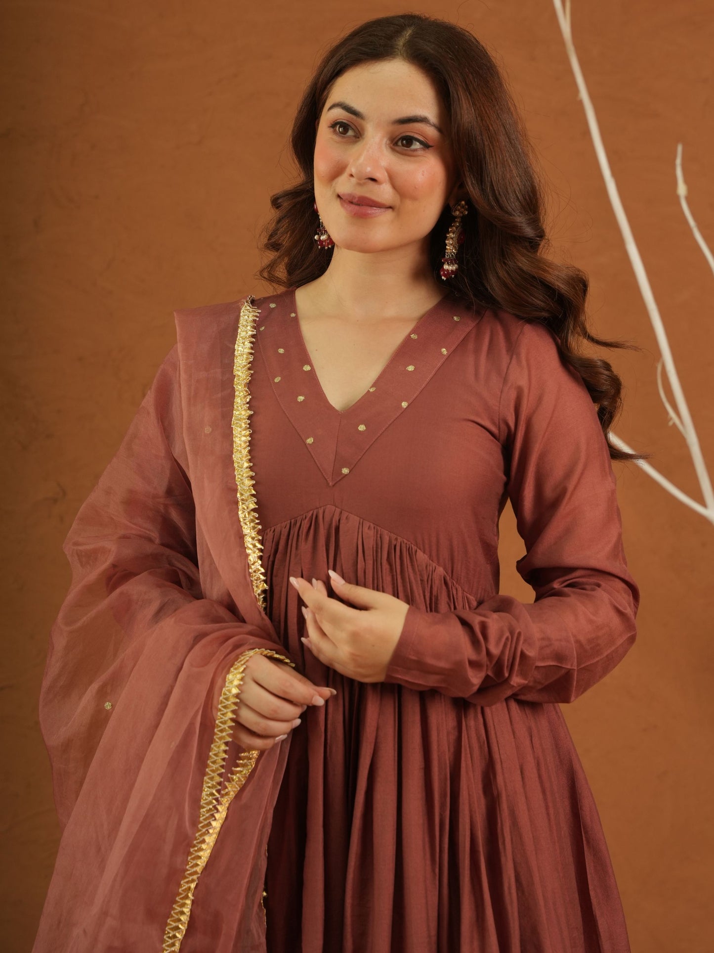 Zariya Brown Chanderi Gota Suit Set