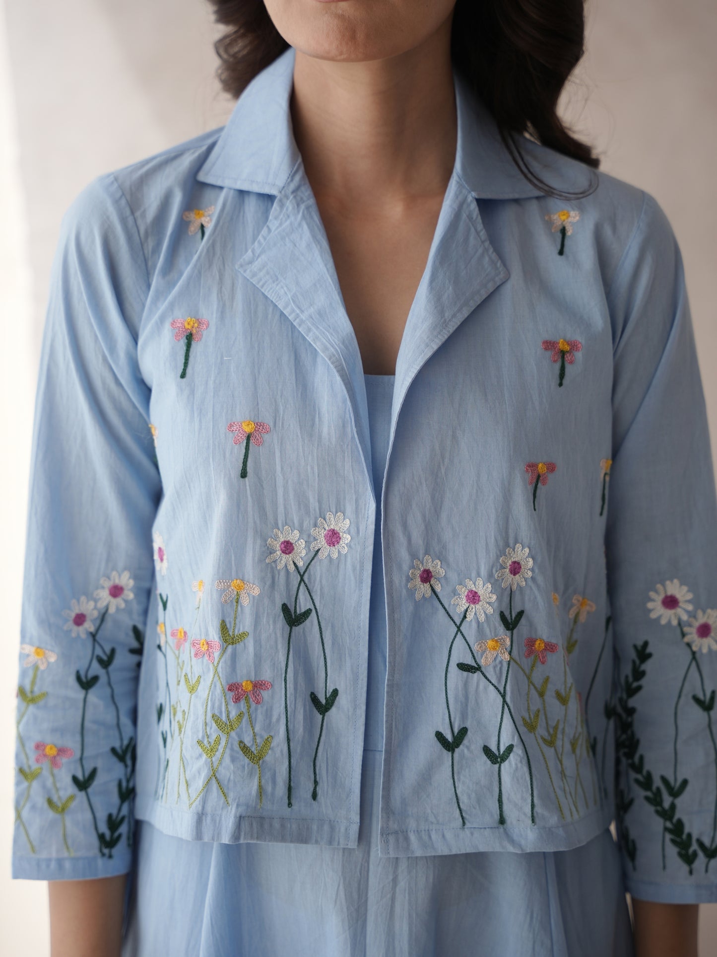 Liliah baby blue embroidery cotton cotton jacket dress