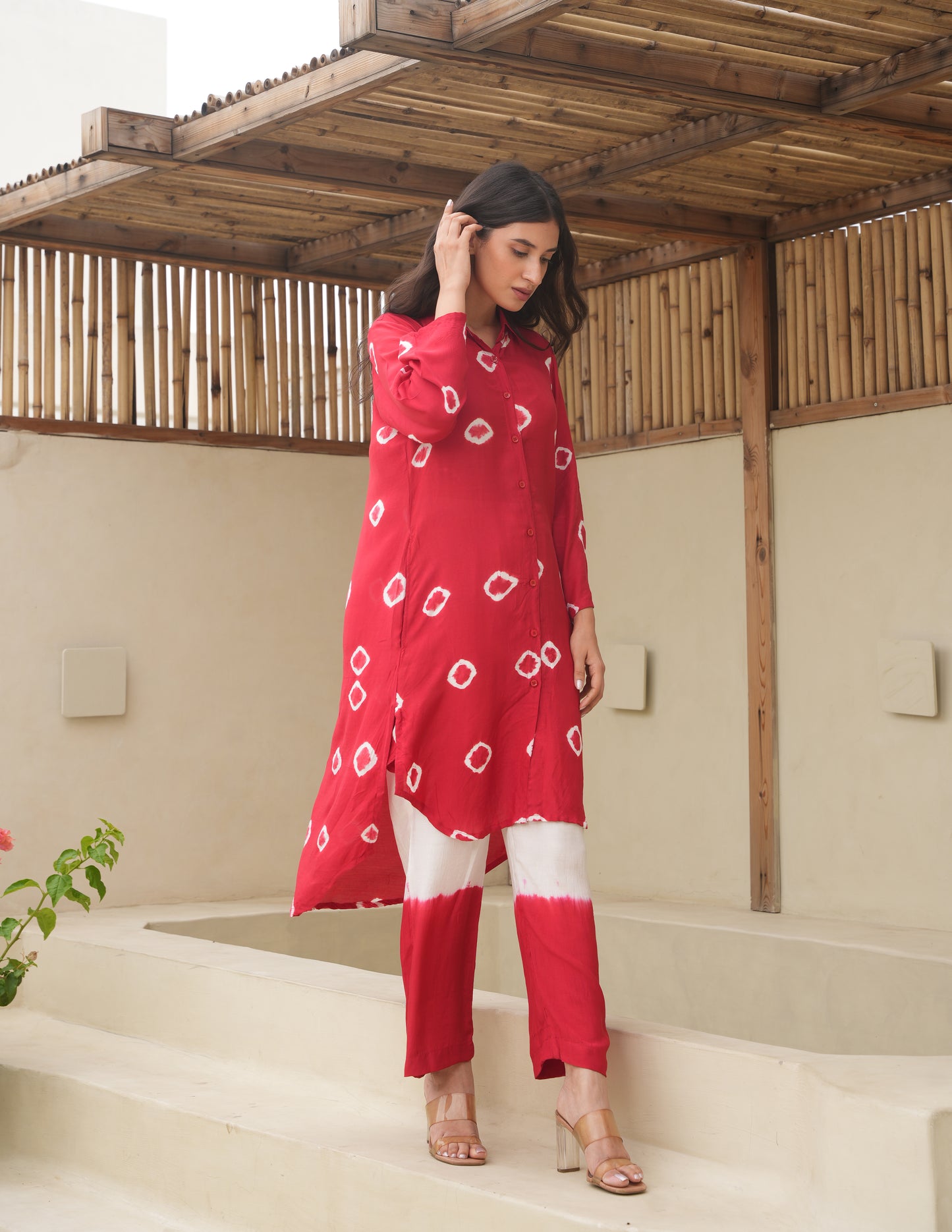 Ava Red Bandhani Maslin Co Ord Set