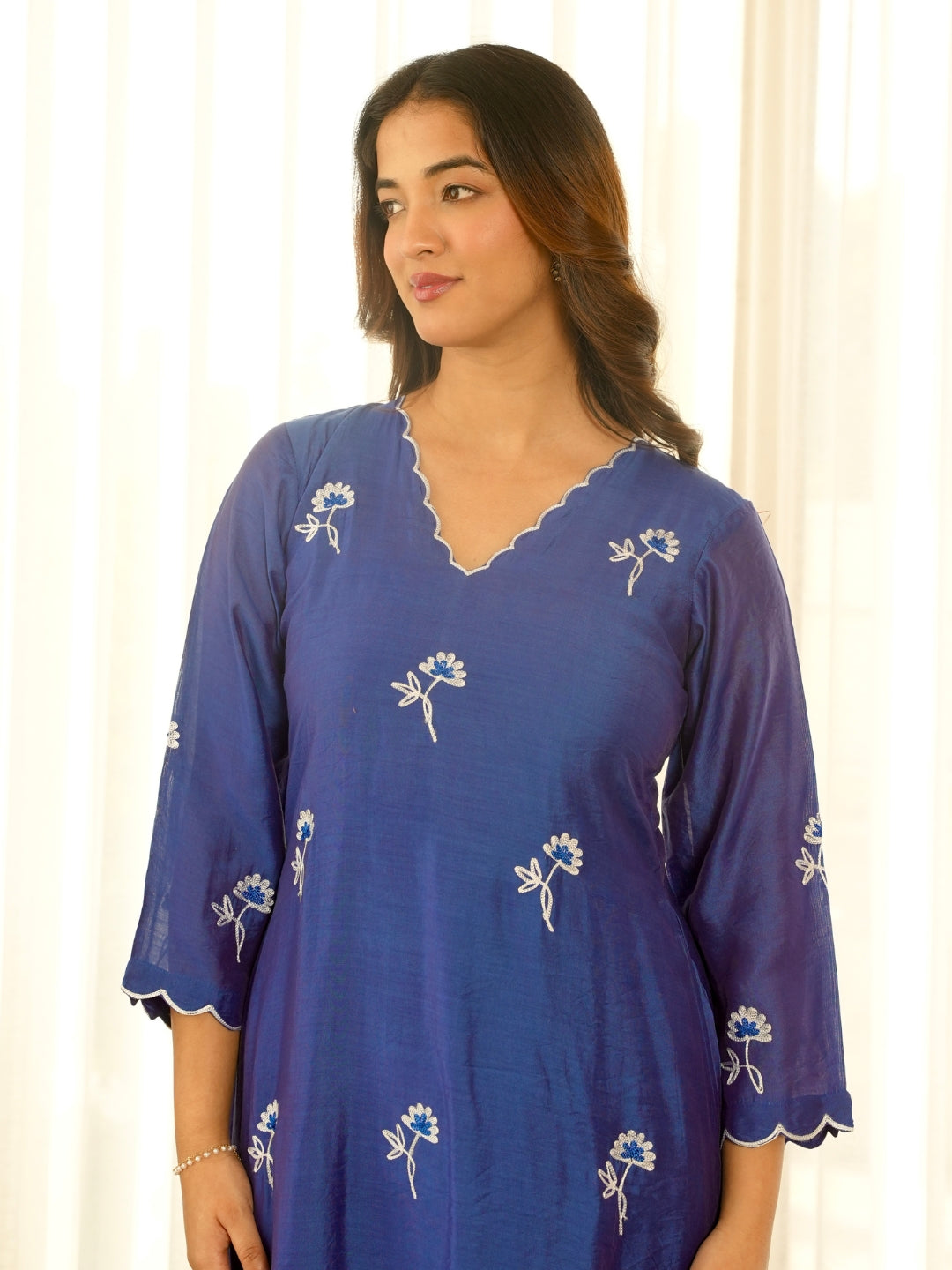 Blue Noor Aari Embroidered Chanderi Suit Set