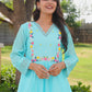 Aqua Blue Floral Handwork Chanderi Kurta Set
