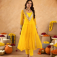 Yellow Chiffon Bandhej Mirrorwork Kurta Set
