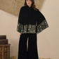 Hayat Midnight Blue Velvet Co-ord Set with Embroidered Cape