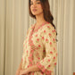 Beige Floral Angrakha Screen Print Kurta Set with Pant & Dupatta