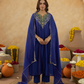 Royal Blue Zari Embroidered A-Line kurta with Dupatta