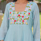 Powder Blue Floral Handwork Chanderi Kurta Set