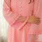 Peach Schiffli Cotton Kurta Set with Pants & Organza Dupatta