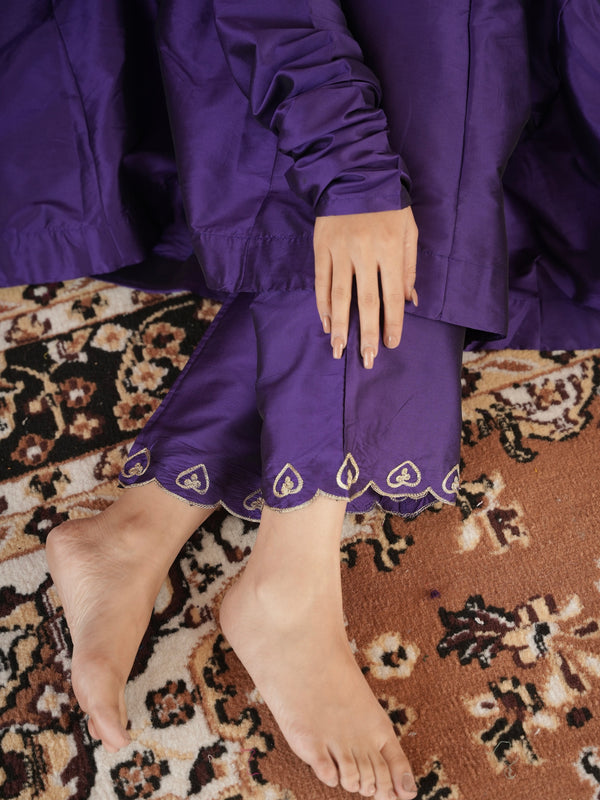 CHAAND PURPLE SILK AARI ANARKALI SET