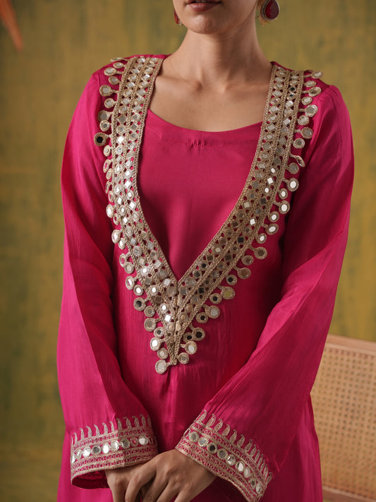 Rani Aabroo Mirrorwork Silk Kurta Set