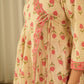 Beige Floral Angrakha Screen Print Kurta Set with Pant & Dupatta