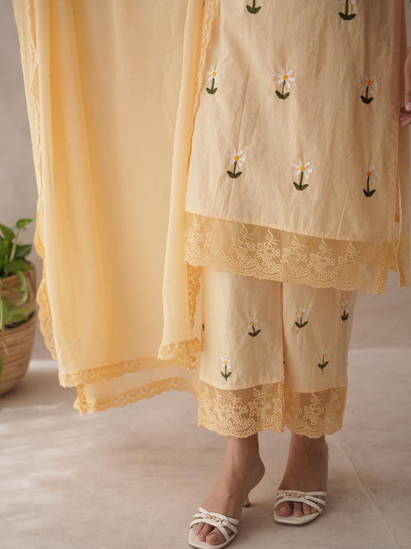 Rosabelle yellow rose embroidery cotton suit set