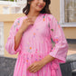 Pink Daisy Chanderi Angrakha Kurta Set