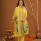 Surror Yellow Chanderi With Handpaint Dupatta