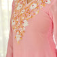 Blush Pink Floral Embroidered Muslin Kurta Set with Pants