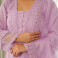 Lavender Schiffli Cotton Kurta Set with Pants & Organza Dupatta